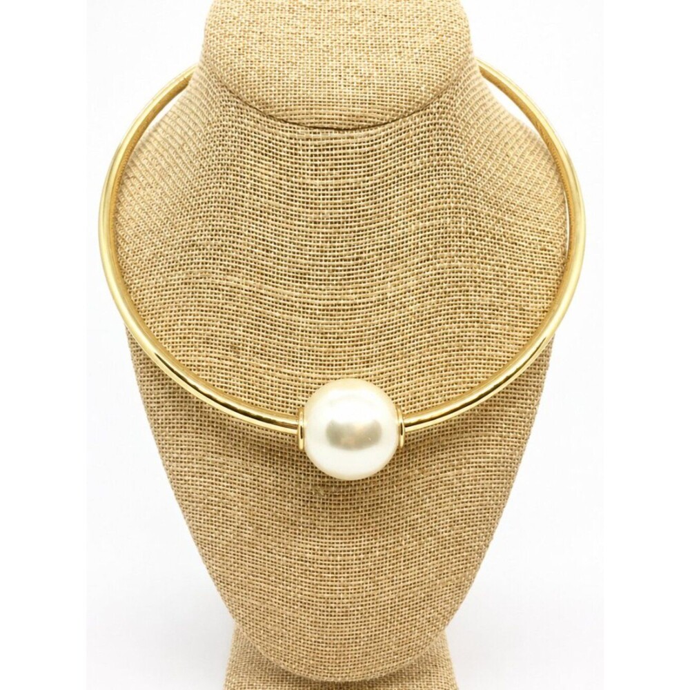 RJ GRAZIANO NECKLACE Large Faux Pearl Torque Collar Gold Tone Statement